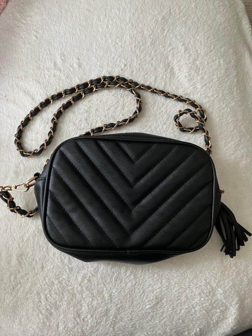No Brand Black Cross Purse w/Rope Chain Combo & Tassel